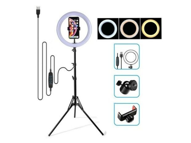 &uu PANEL LED FOTOGRAFIA FRIO CALIDO KIT ARO 30CM + TRIPODE MESA